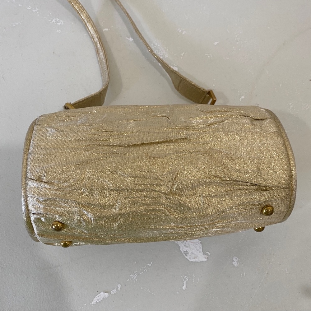 VINTAGE 1960s Lou Taylor gold ruched mini small cocktail bag w/ built in MIRROR - Picture 10 of 15